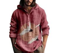 Generisch Camisa de lino para hombre, manga larga, algodón y lino, camisa de tiempo libre, corte regular, para la playa, camisa de verano, sudadera con capucha fina, parte superior con botones
