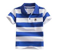 Generisch Camisa de manga corta a rayas para una mezcla de algodón suave con botones en un moderno diseño integral, azul, 6-7 años