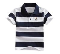 Generisch Camisa de manga corta a rayas para una mezcla de algodón suave con botones en un moderno diseño integral, marine, 7-8 años