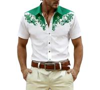 Generisch Camisa de manga corta de estilo occidental con estampado medieval para actividades al aire libre informales, viajes en el día a día, verde, S