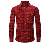 Generisch Camisa de manga corta para hombre, de corte regular, corte ajustado, a cuadros, para actividades al aire libre, combinable con pantalones de ocio para excursiones relajadas, rojo, XL
