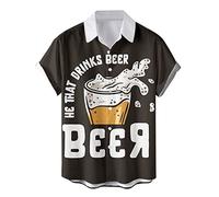 Generisch Camisa de manga corta para hombre de un solo pecho para vacaciones en la playa, actividades al aire libre, camisa sencilla para el tiempo libre en verano, Negro , XXL