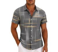 Generisch Camisa de manga corta para hombre, estampada, con botones, camisa de verano para playa y ocio