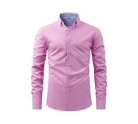 Generisch Camisa de manga larga a rayas a cuadros para hombre con elástico para primavera, Rosa., S