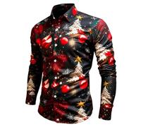 Generisch Camisa de manga larga con botones y estampado digital de Papá Noel para hombre, marine, XXL