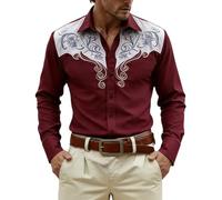Generisch Camisa de manga larga con estampado integral para temas casuales de vaquero occidental en diseño moderno, Vino, L