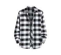 Generisch Camisa de manga larga para hombre a cuadros cuadros para hombre rojo negro camiseta de cuadros cómoda camisa de lino bicolor con botón abajo camisas de manga larga corte clásico camisa de