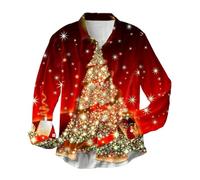 Generisch Camisa de manga larga para hombre con diseño navideño con estampado integral, un solo pecho, versátil y combinable para ocasiones festivas