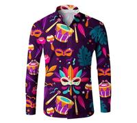 Generisch Camisa de manga larga para hombre, informal, con impresión digital 3D, cuello de solapa, para elegantes atuendos de ocio, rojo, XXL