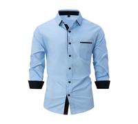 Generisch Camisa de manga larga para hombre, sin planchado, camisa de negocios con botones y bolsillos en el pecho, informal, de algodón, corte regular, camisa de verano, camisa de ocio para hombre