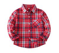 Generisch Camisa de manga larga para niños con cuello a cuadros, de un solo pecho, adecuada para niñas y niñas, también para mayores, ideal como ropa de Navidad y ocio. Jack Niños, Rojo sandía, 3-4
