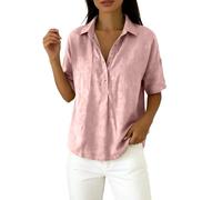 Generisch Camisa de mujer con botones de un solo color, informal, manga corta, blusa cómoda para el día a día, ropa informal de verano, rojo, XL