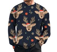 Generisch Camisa de Navidad para hombre Funky Christmas Reno Print Camisa Manga Larga Button Up Camisa Casual Camisa Xmas Estampado Navidad Hawaii Camisa de disfraz Festival Fiesta Top Casual Blusa