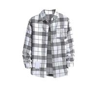 Generisch Camisa de negocios a cuadros para hombre, ajuste estrecho, camisa con botones para oficina, profesional, negocios, clásica, de manga larga, para hombre, Blanco -L., XL