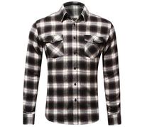 Generisch Camisa de ocio para hombre a cuadros, manga larga, corte relajado, de algodón, transpirable, con bolsillo en el pecho, para actividades al aire libre y uso diario, chaqueta de franela, Negro
