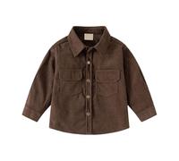 Generisch Camisa de pana de manga larga para niños, camisa de pana monocolor, camisas informales, cómodas, suaves, para niños, ropa de calle, tops para niños, café, 130