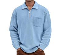 Generisch Camisa de pana para hombre, camiseta de pana de manga larga, monocolor, jersey de invierno, jersey de gran tamaño, con 2 botones, camiseta funcional, sin capucha, polo clásico Henley