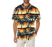 Generisch Camisa de playa estampada de verano para hombre, cuello vuelto, camisa informal de manga corta de un solo pecho, transpirable, cómoda, algodón ligero, amarillo, M