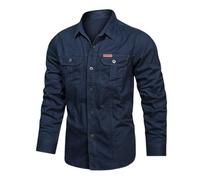 Generisch Camisa de trabajo para hombre, de manga larga, para exteriores, con bolsillos en el pecho, para el tiempo libre, chaqueta de manga larga, corte regular, chaqueta de camisa con botones