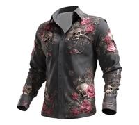 Generisch Camisa estampada para hombre con bolsillo en el pecho, ideal para Halloween y otras ocasiones festivas, cómoda camisa diaria con botones para hombre