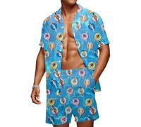 Generisch Camisa hawaiana para hombre, camisa hawaiana, flores, verano, 2 piezas, ropa de ocio, manga corta, camisa de playa y pantalones cortos, para hombre, vacaciones, playa, conjunto elegante para