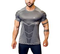 Generisch Camisa Hombre Hombres Casual Muscle Cuello Redondo Tank Top Body Shaper Impreso Adelgazante Camiseta Base Deporte Shapewear, gris, 3XL