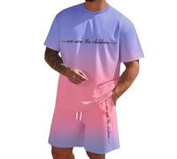 Generisch Camisa informal de manga corta con ajuste holgado para ropa de ocio al aire libre transpirable a juego con pantalones cortos, cómoda moda deportiva de viaje para hombre, Color lila claro., S