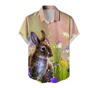 Generisch Camisa informal para hombre con estampado de retazos de Pascua. Camisa de manga corta con botones y cuello reversible para un elegante atuendo de verano, verde, XL