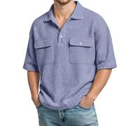 Generisch Camisa informal para hombre estilo utilitario con dos bolsillos en el pecho - Polo de manga corta de tela texturizada | Diseño casual de camisa de trabajo para el día a día, Style_j04purple