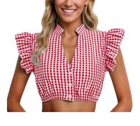 Generisch Camisa Lo Azul Blusa tirolesa Escote en V Elegante Manga Corta Blusas Dirndl para blusas tradicionales Set 10 (rojo, L)