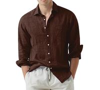 Generisch Camisa marrón claro para hombre, cárdigan de manga larga, color liso, camisa informal suelta, camisa elegante, café, XXL