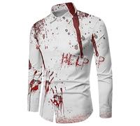 Generisch Camisa masculina de Halloween personalizable con huella de la mano de sangre, diseño festivo de manga larga con botones, Blanco, L