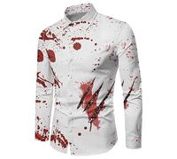 Generisch Camisa masculina de Halloween personalizable con huella de la mano de sangre, diseño festivo de manga larga con botones, rojo, XL