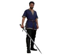Generisch Camisa medieval para LARP histórica recreación medieval ropa vikinga, azul, XXL