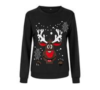 Generisch Camisa navideña informal 3D con cuello impreso, mangas largas y redondas, camiseta fea de estilo casual, ideal para actuaciones familiares festivas, Negro , L