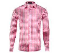 Generisch Camisa para hombre, informal, a cuadros, con bolsillo, con botón hacia abajo, manga larga, blusa, rojo, S