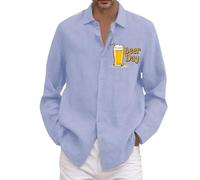 Generisch Camisa para hombre, Oktoberfest, camisa de ocio estampada, fina, monocolor, ligera, cómoda, transpirable, sin arrugas, sin planchado, camisa de negocios, azul claro, XXL