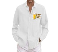 Generisch Camisa para hombre, Oktoberfest, camisa de ocio estampada, fina, monocolor, ligera, cómoda, transpirable, sin arrugas, sin planchado, camisa de negocios, Blanco, S