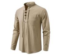 Generisch Camisa pirata para hombre de manga larga con cordones, camisa medieval vikinga, camisa de ocio, camisa tradicional steampunk, camisa vikinga con cordones, cuello alto victoriano, cosplay