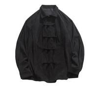 Generisch Camisa tradicional de manga larga para hombre, estilo casual, camisa de pana de corte ancho con botones de rana retro, perfecta para el uso diario, Negro , M