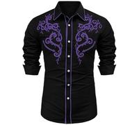 Generisch Camisa vaquera occidental para hombre, manga larga, holgada, talla grande, corte ajustado, camisa informal con botones, morado, XXL