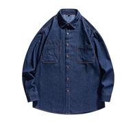 Generisch Camisa vaquera para hombre, cuello alto, con botones, con doble bolsillo, ajuste relajado, lavable, manga larga, camisa de ocio, cómoda, práctica, resistente a la abrasión, azul, M