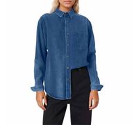 Generisch Camisa vaquera para mujer, con botones, informal, básica, cómoda, manga larga, vaquera, informal, chaqueta vaquera, primavera, otoño, tops largos, azules, blusa, blusa larga de primavera