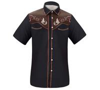 Generisch Camisas de lujo Hombres Hombres Western Denim 3D Impreso Solapa Camisa de Manga Corta Camisa Casual Floral Camisa de Lino Hombres, marrón, M