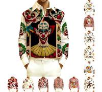 Generisch Camisas de manga larga para hombre, camisa de ocio medieval, disfraz de carnaval con diseño de payaso, camisa de manga larga con botones, camisa de vaquero occidental, camisa de negocios