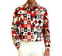 Generisch Camisas de manga larga para hombre, camisa de ocio medieval, disfraz de carnaval con diseño de payaso, camisa de manga larga con botones, camisa de vaquero occidental, camisa de negocios