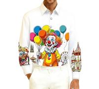 Generisch Camisas de manga larga para hombre, camisa de ocio medieval, disfraz de carnaval con diseño de payaso, camisa de manga larga con botones, camisa de vaquero occidental, camisa de negocios