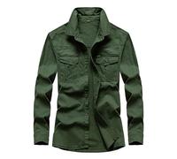 Generisch Camisas de trabajo para hombre, de manga larga, para negocios, estilo japonés, para el tiempo libre, ajustadas, para exteriores, chaqueta de campo, chaqueta de camionero, verde, M