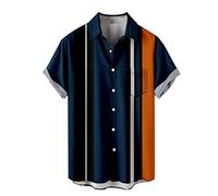 Generisch Camisas florales para hombre con botones, camisas de playa tropicales para vacaciones, camisa elegante para hombre, marine, S