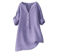 Generisch Camisas para mujer con botones, cuello en V, tops de manga larga, blusas elegantes, informales, sueltas, cómodas, túnicas para mujer, tallas grandes, morado, XL